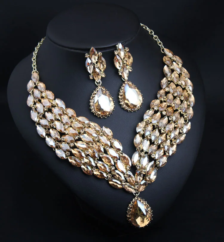 ARMNVNV Big African Crystal Necklace Earring set Bridal Jewelry Sets for Brides bridesmaid Wedding Party Decoration Gifts Women | Украшения