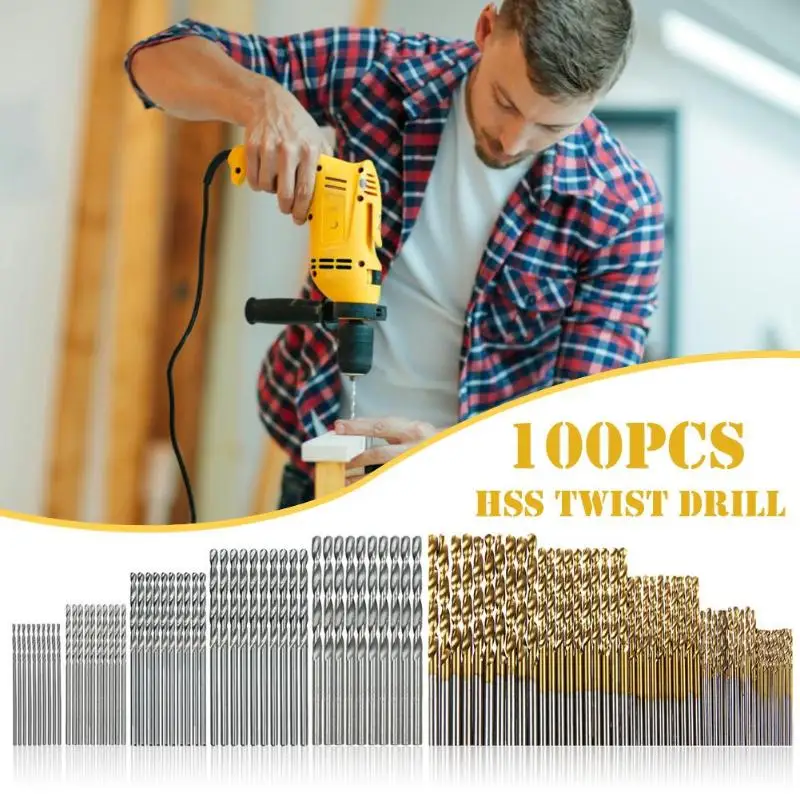 100 шт. спиральные сверла 1,0/1,5/2,0/2,5/3,0mm HSS Титан покрытием спиральные бурильные сверла для дерева столярные бурения набор ручных инструментов