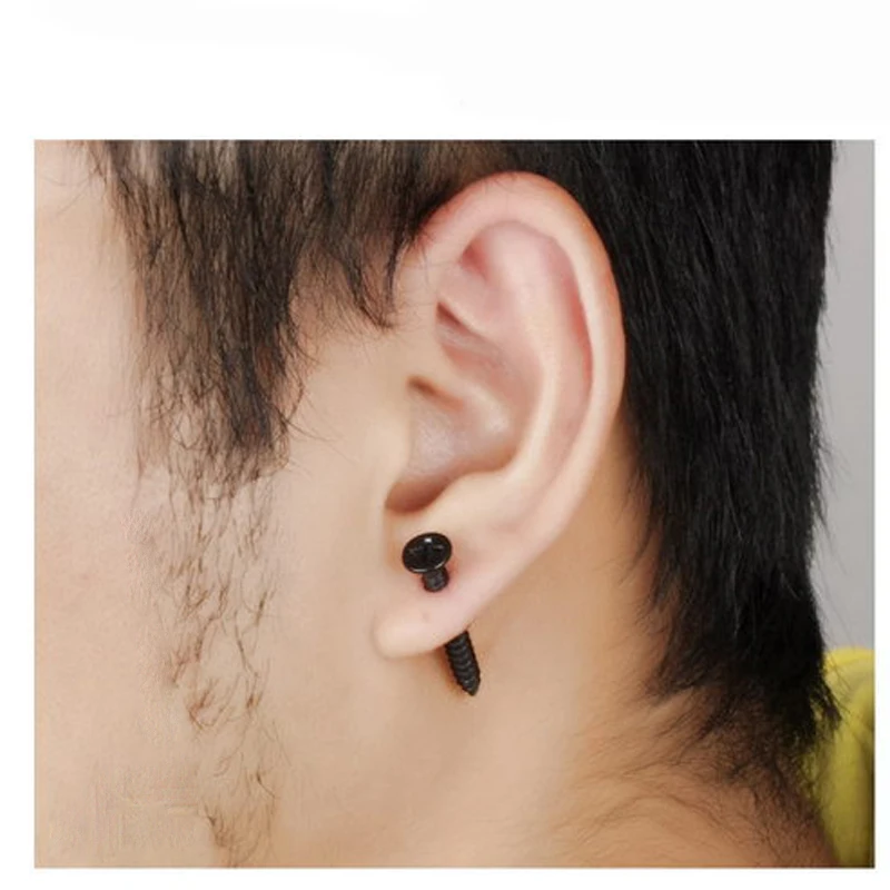 1 Piece Punk Stainless Steel Nail Screw Stud Earring Gold Black Color Helix Ear Piercing Fashion Jewelry|screw stud earrings|fashion earringsstud