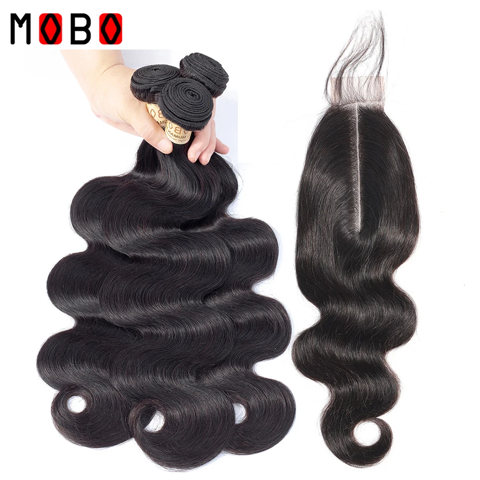 Мобок бразильские пучки волнистых волос с 2*6 кружевной парик пробором посередине