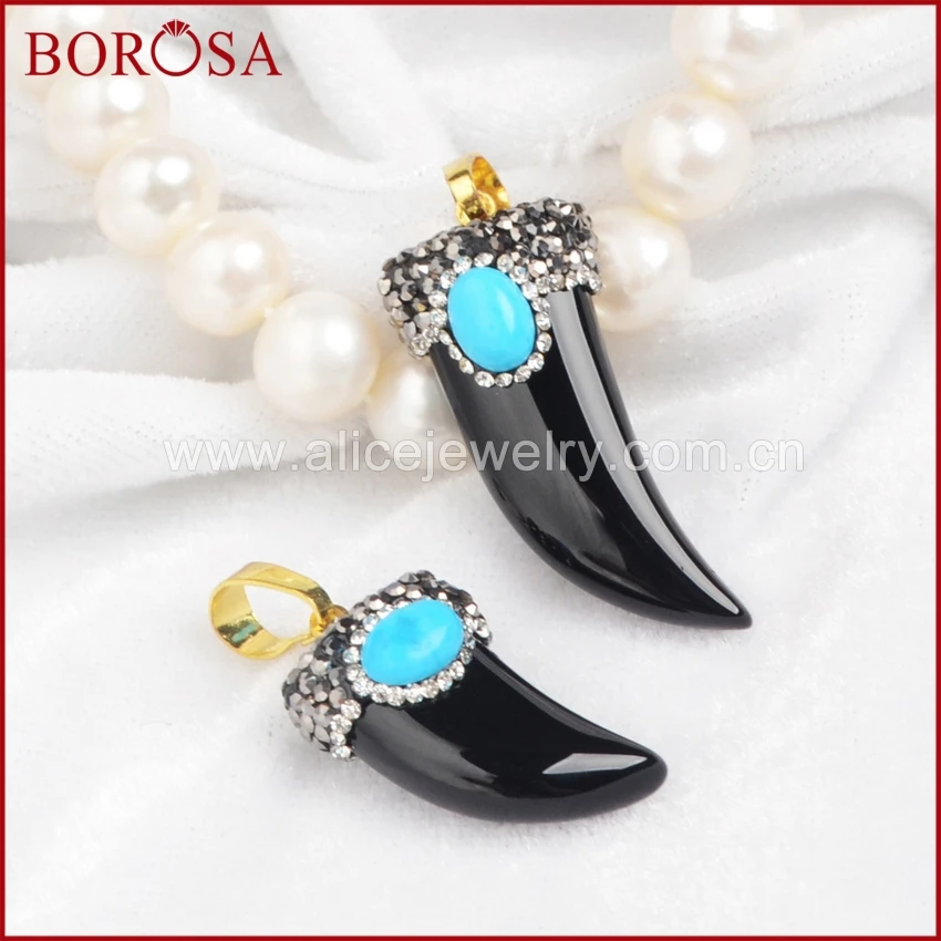 BOROSA полированный черный кристалл друзы резные рога и натуральный голубой камень