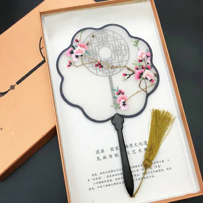 Su веер с вышивкой ручка двухсторонняя вышивка круговой вентилятор Hanfu аксессуары