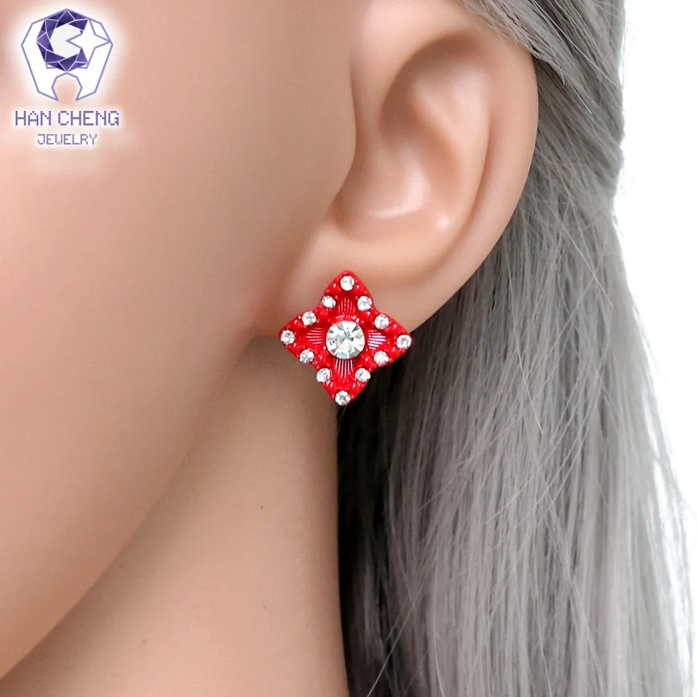 Женские серьги гвоздики HanCheng в виде четырехлистного клевера стразы ювелирное