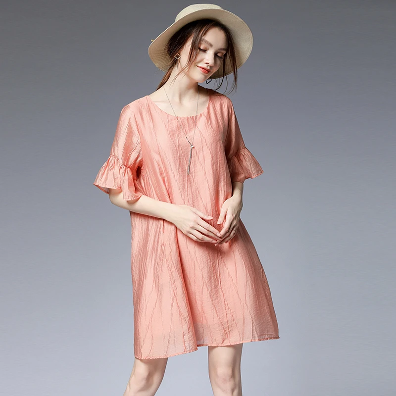 

Lady summer dress plus size pink 2020 Woman party loose casual Ruffle fashion beach boho Solid summer dresses female 4xl