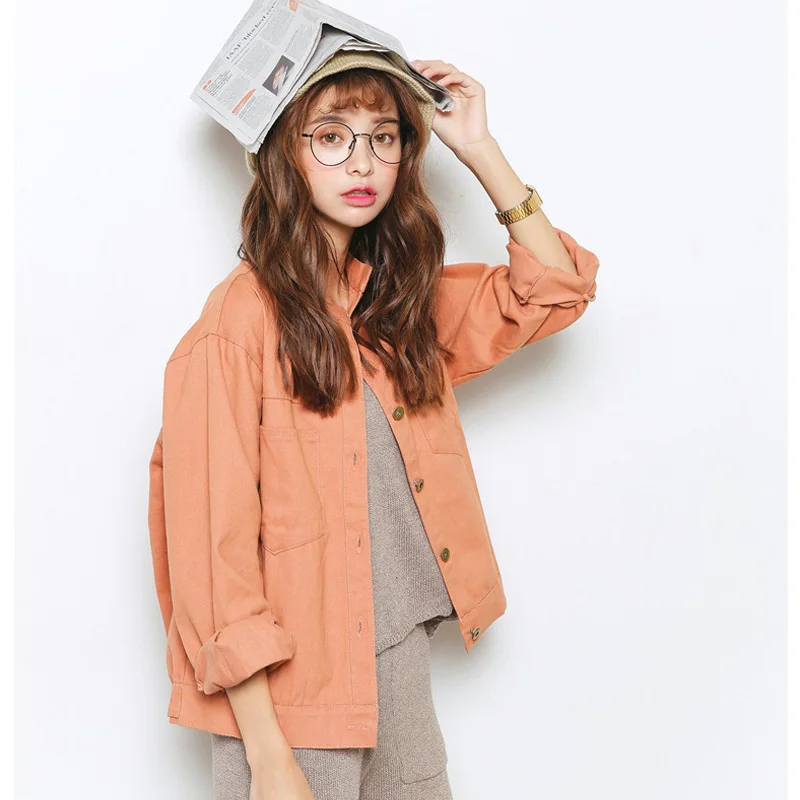 Весенняя новинка Женская куртка свободный карман повседневные укороченные топы