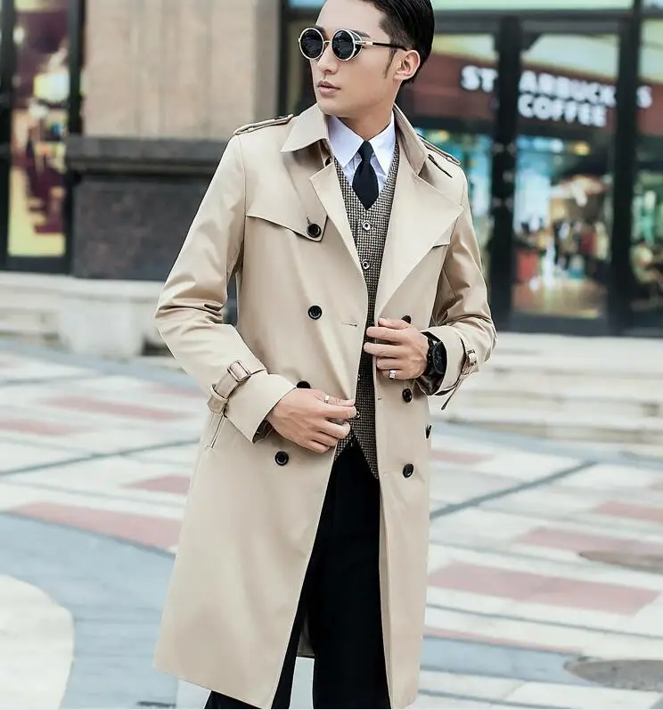 

S---7XL Sell Like Hot Cakes / Spring/Autumn Male New Fashion Personalized custom Thin Big Yards Long Trench Coat