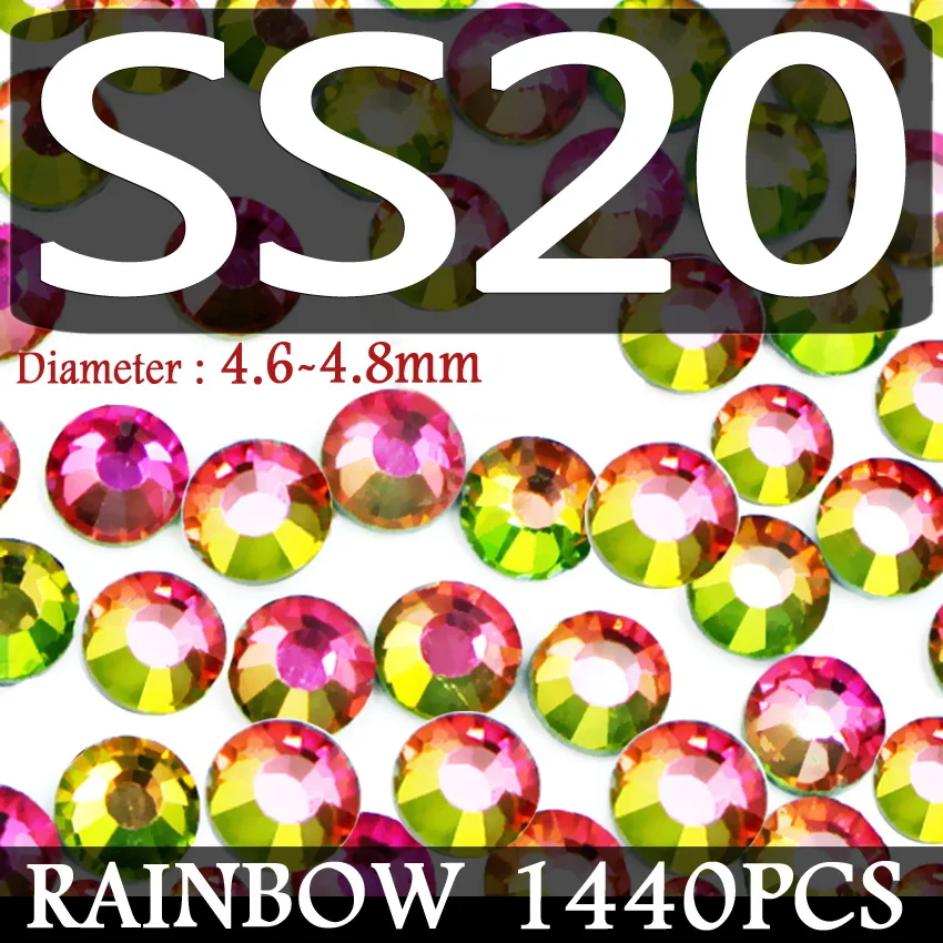 Радужные смешанные размеры SS3-SS10 SS4-SS30 Стразы дизайн ногтей не горячей фиксации Кристаллы Блестки страз наклейки для маникюра Искусство Декор - Цвет: SS20 1440PCS