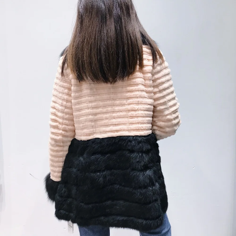 Autumn Winter New Fur Round Collar Real Rabbit Coat Medium Full And Fox collar 2018 Fashion Slim Thick Warm | Женская одежда