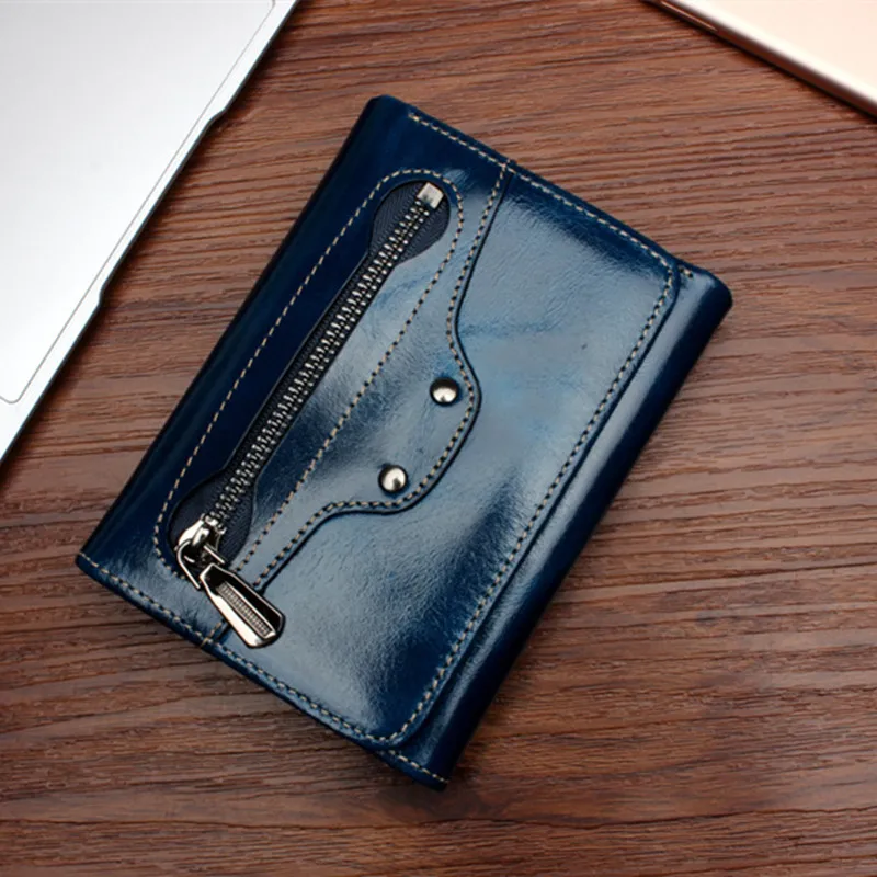 Блестящий женский кошелек из натуральной воловьей кожи в стиле локомотива