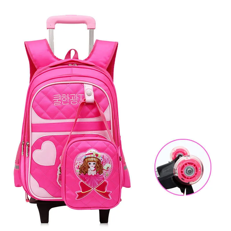 2 wheels rose red 2 шт./компл. съемные детские школьные сумки с 2/6 колесами для девочек рюкзак на колесах Детская сумка на колесах розовая сумка для книг багаж для путешествий - Цвет: 2 wheels rose red