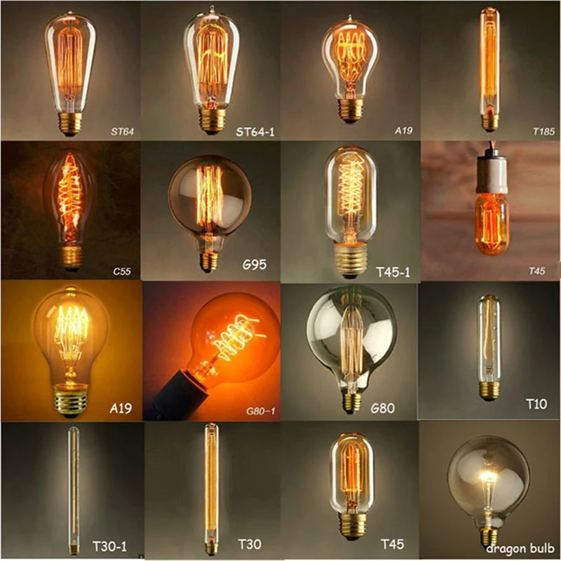

vintage Edison Light Bulbs Tungsten wire light source Pendant Lights 110V 220V E27/E26 Brass Lamp Holder Incandescent Bulbs