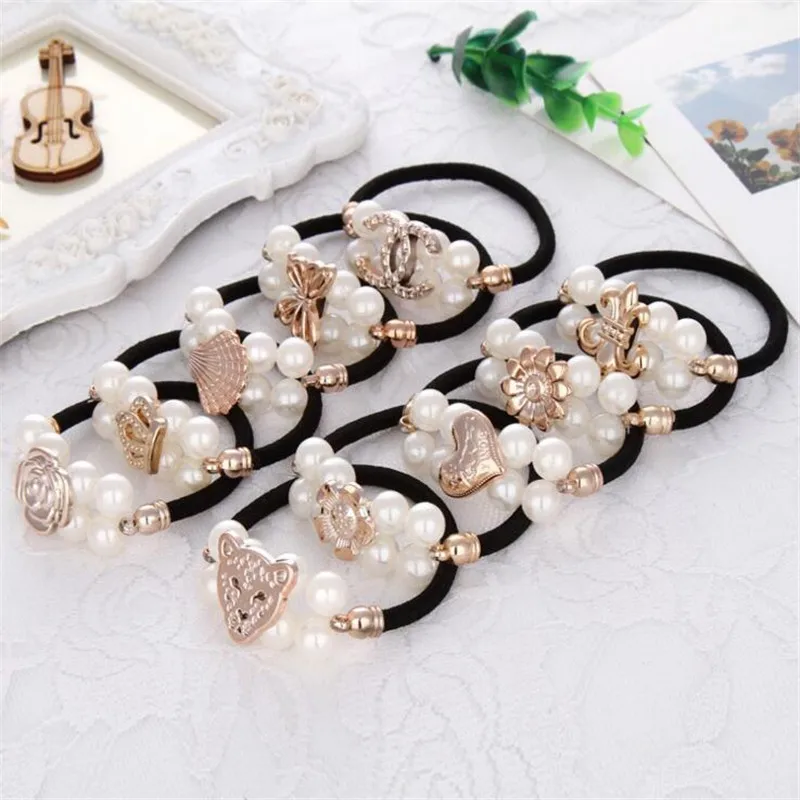 

6Pcs/Lot Pearl Elastic Hair Bands Women Hairband Rubber Band Flower Bow Butterfly Headband Girl Hair Accessories Lady Hair Gum
