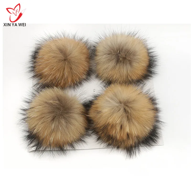 Настоящее енота Hairball Hat мяч Pom ручной работы DIY натуральный мех шар оптовая Кепки