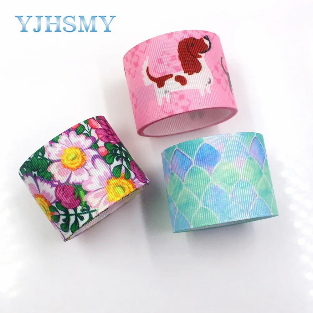 YJHSMY I 19218 370 10 ярдов 38 мм ребристая лента с цветочным принтом из мультфильма