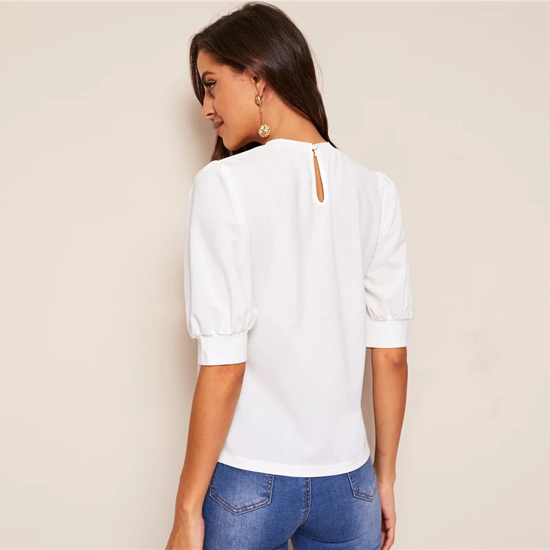 SHEIN Повседневный Топ С Оригинальным Рукавом Стильная Офисная Блузка С Коротким Рукавом