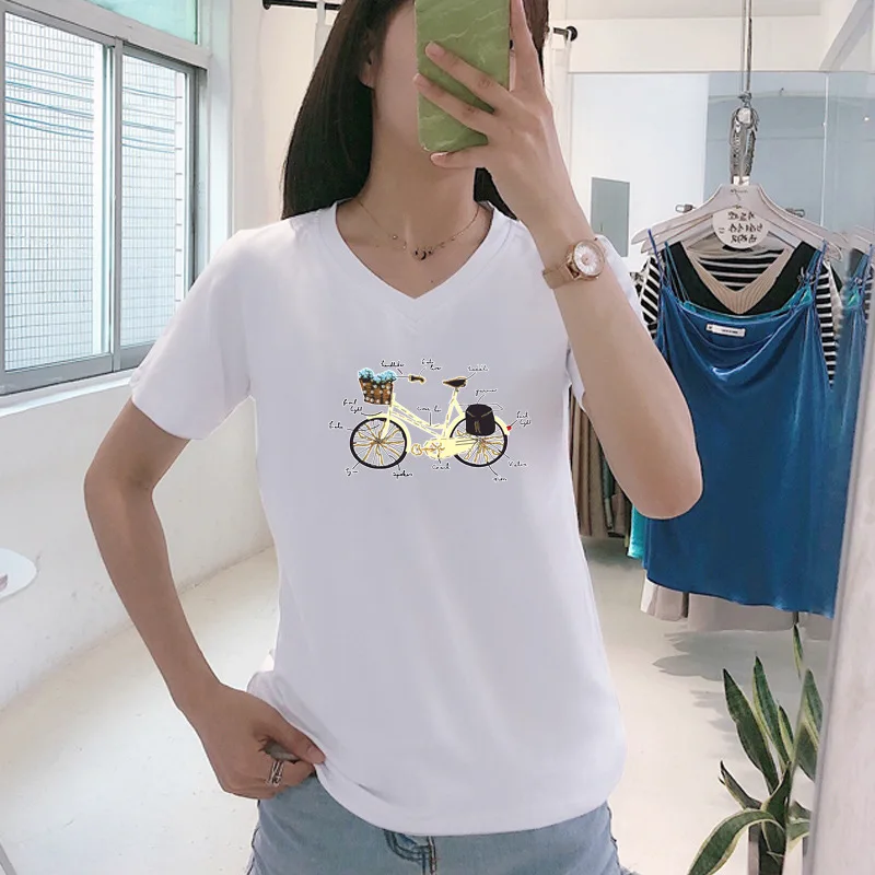 Женская хлопковая футболка с коротким рукавом однотонная черно белая свободная V