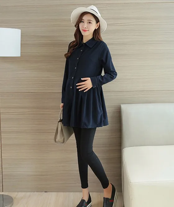 3 Color Formal Office Maternity Dresses for Women Autumn Spring Lapel Corduroy Pregnancy Clothes for Pregnant Women