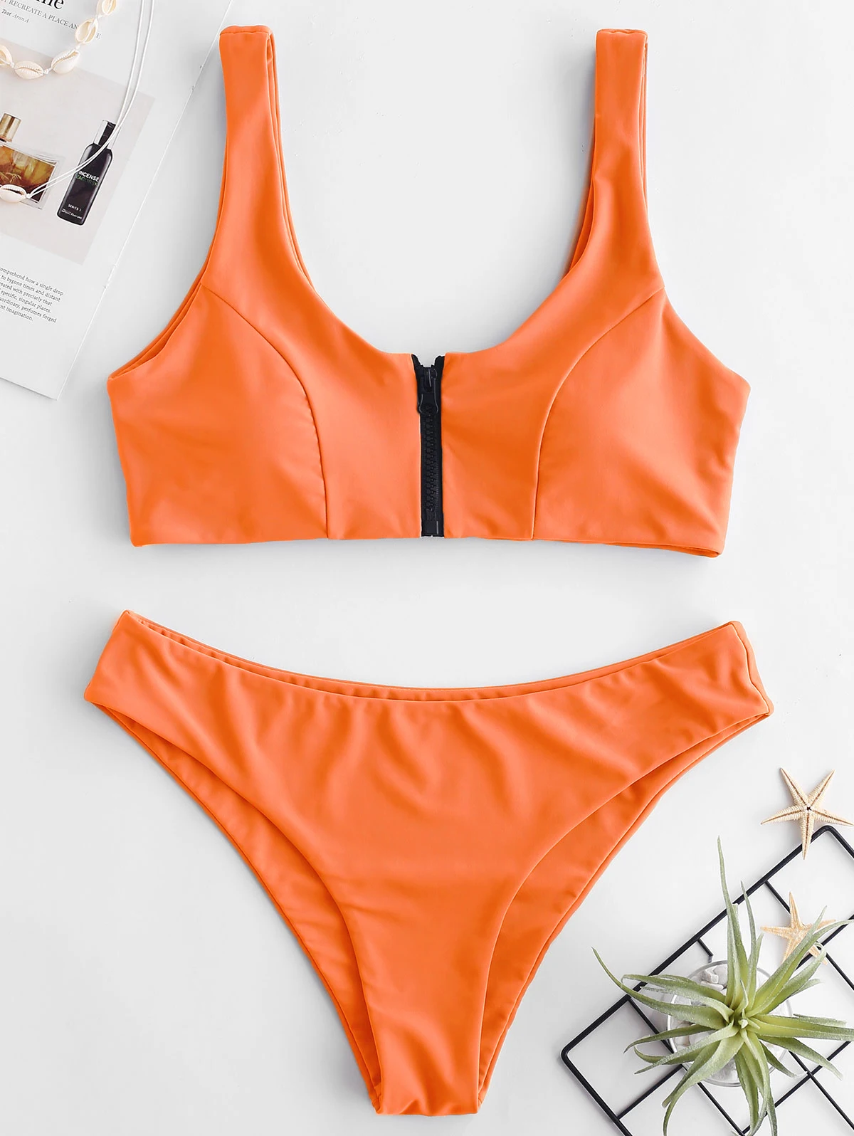 ZAFUL На застежке Tank Бикини Комплект Мягкий купальник Молнии Crop Top Твердые совок шеи Купальники Женщины Сексуальное Пуш Ап Купальник Бикини