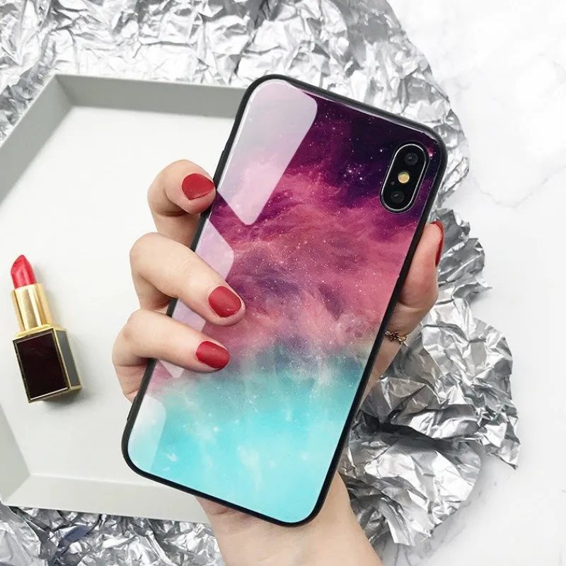 Роскошный держатель из закаленного стекла звездного неба 9 H чехол для iPhone 6 S 7 8 plus