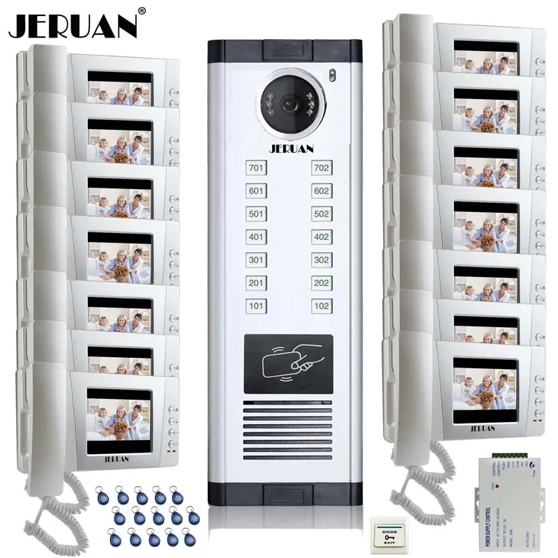 JERUAN квартира 4,3 дюймов ЖК-видео домофон 14 ручной монитор 1 HD IR COMS камера для 14 дома