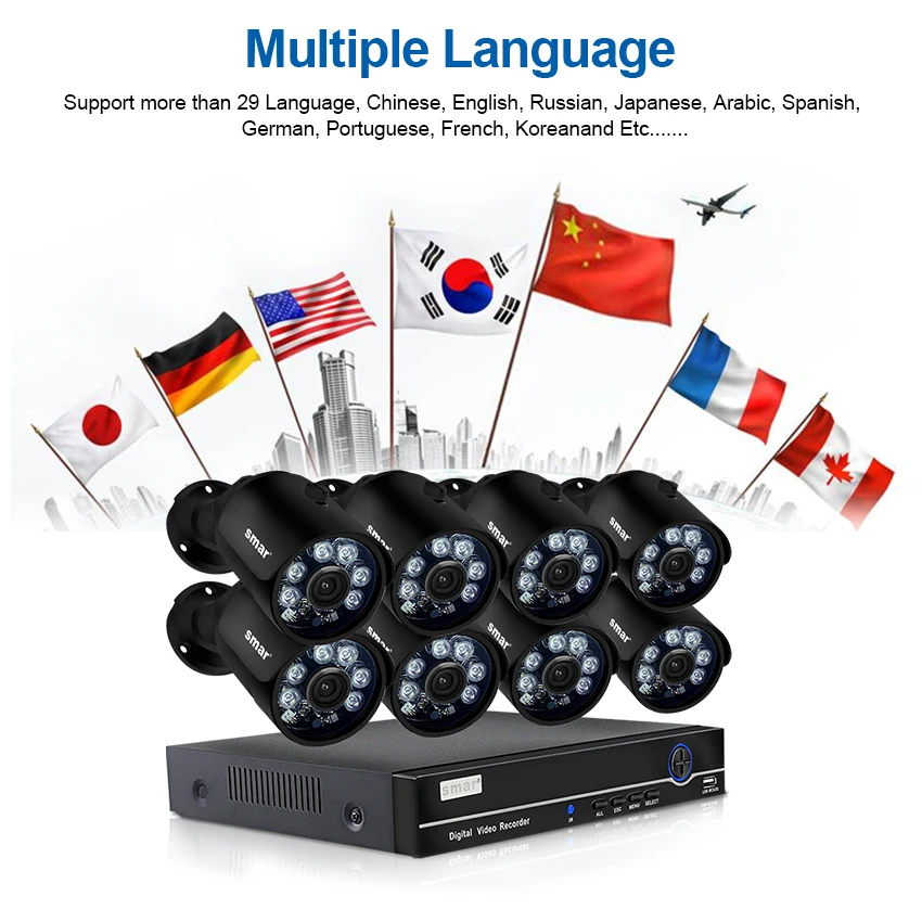 Smar 8CH 1080P POE NVR наборы H.265 2MP IP камера Открытый водонепроницаемый металлический