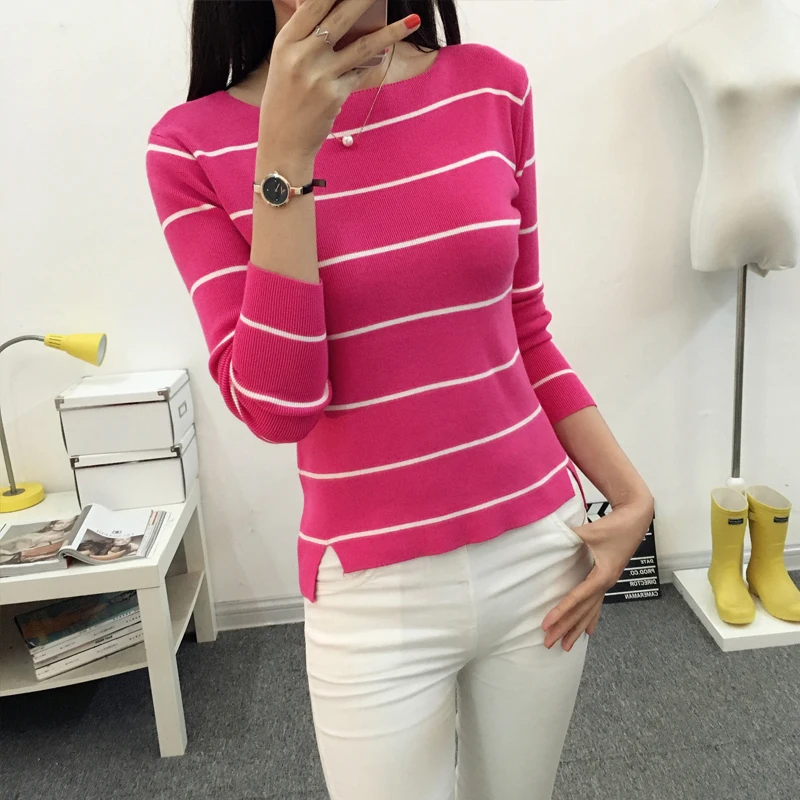 OHCLOTHING 2020 Striped collar sweater autumn thin coat dress lady shirt jacket female | Женская одежда
