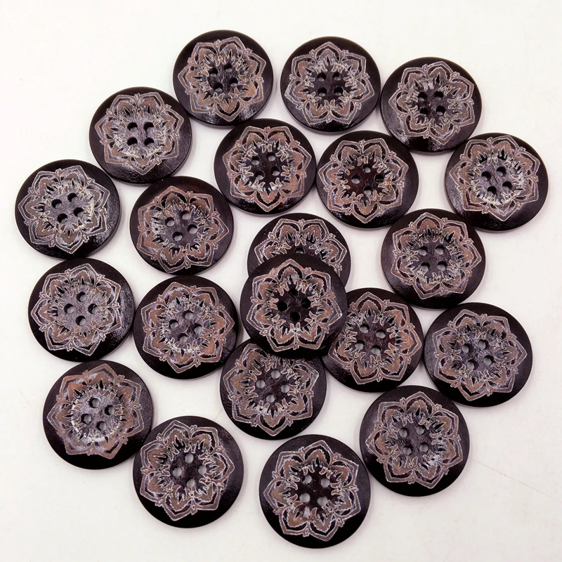 Деревянные пуговицы 25 мм кофейные 4 отверстия для подарочной коробки ручной