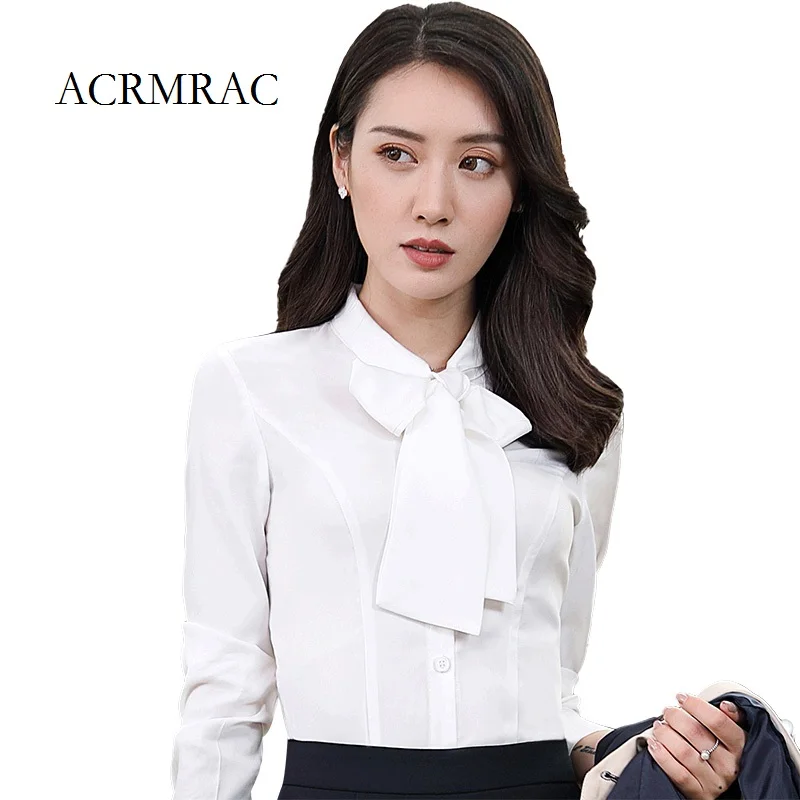 ACRMRAC Women 2018 New shirt Long sleeves Bowknot Slim Large size Business Formal wear Blouses & Shirts