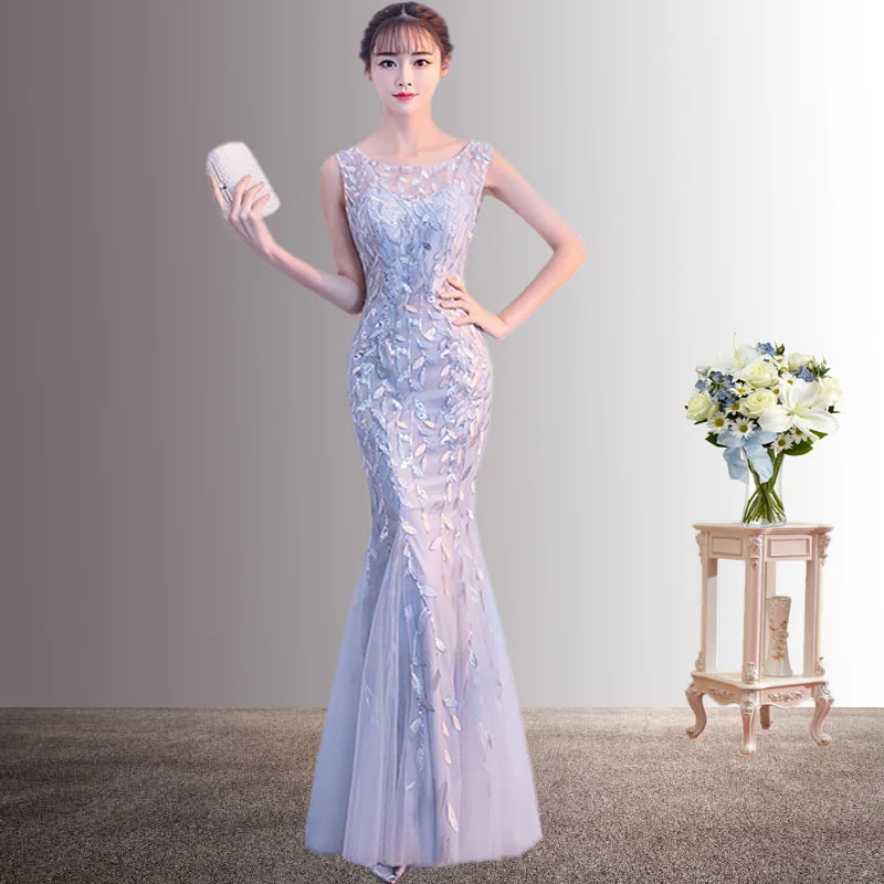 Элегантное серое азиатское платье Ципао с вышивкой в виде Русалочки Vestidos чонсам