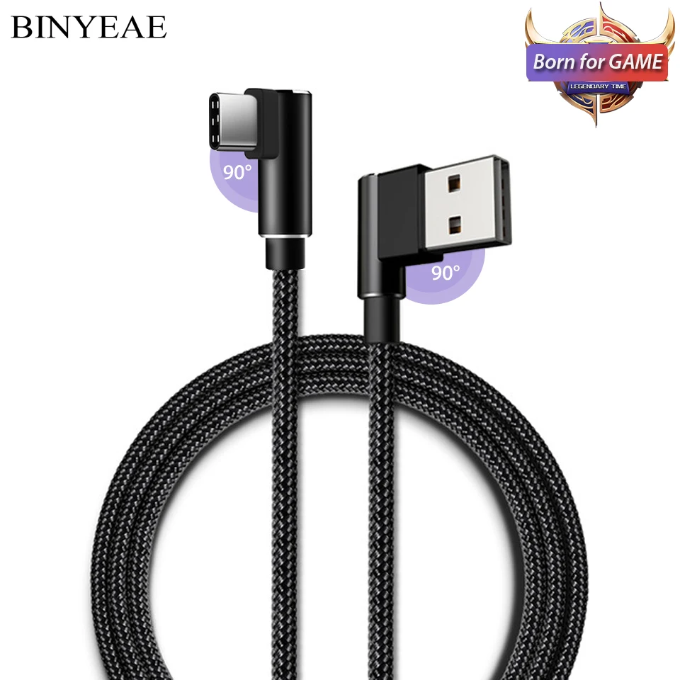Зарядный кабель USB Type C 1 м/2 м/3 м 90 градусов для Xiaomi Mi A1 Mix/Max 2 Oneplus 6 под прямым углом