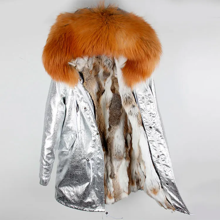 OFTBUY 2020 новые длинные серебряного цвета из PU искусственной кожи зимняя куртка для