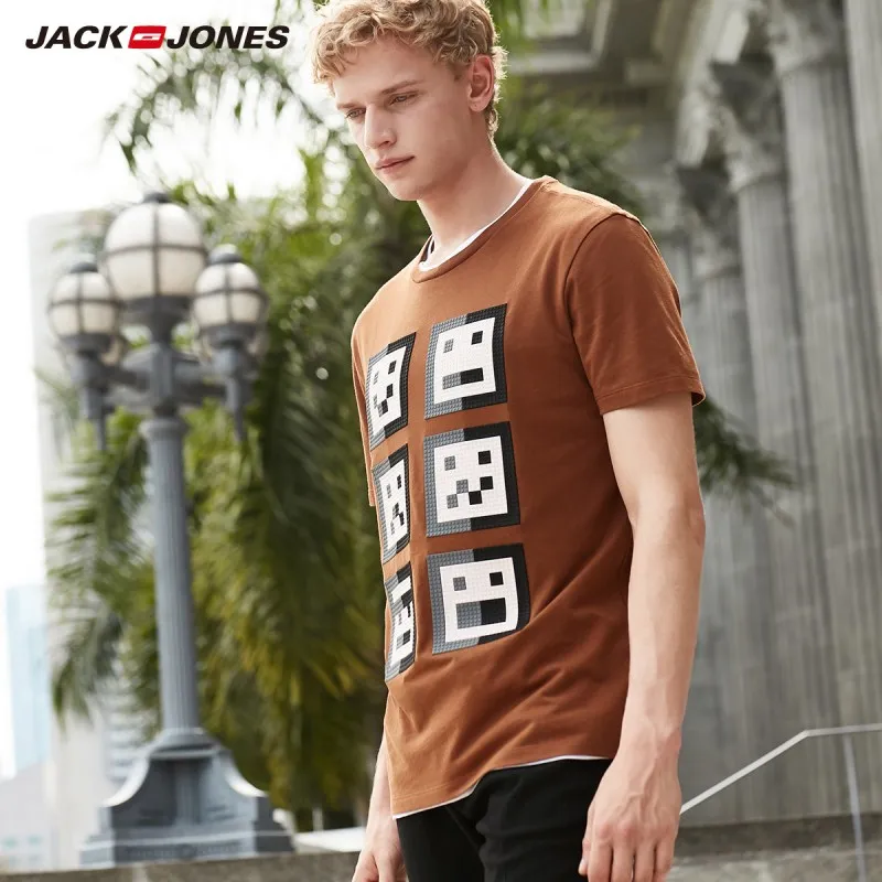 Мужская футболка с короткими рукавами JackJones 100% хлопок принтом 219101555|Мужские
