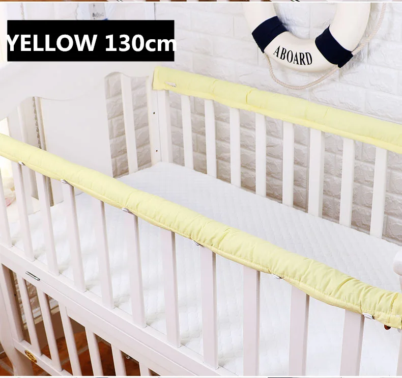 Yellow 130cm 2 шт./набор, однотонный цветной бампер для детской кроватки, утолщенная детская прикроватная Защитная планка, защита от столкновений, защитная планка для младенцев - Цвет: Yellow 130cm