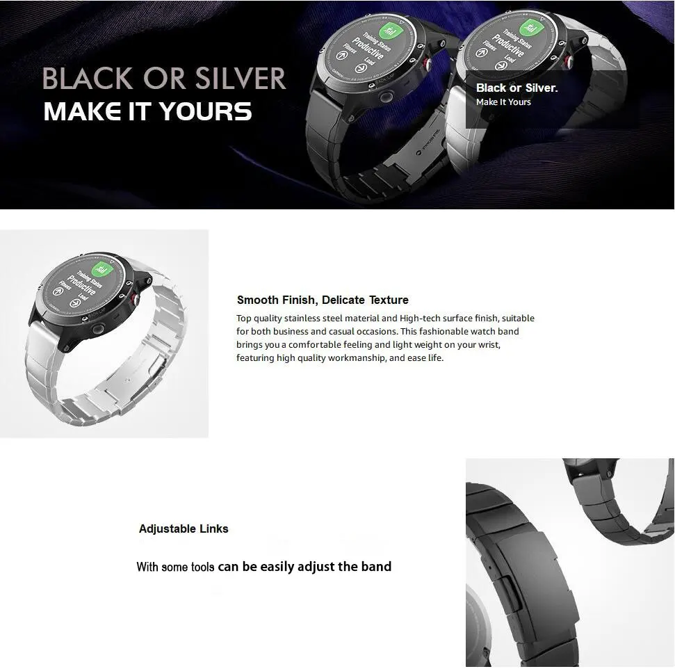 20 мм/22 мм/26 мм Высокое качество Нержавеющая сталь ремешка для часов Garmin forerunner Fenix 5 5X 5S плюс Vivoactive3 для Quickfit металлический ремешок для наручных часов