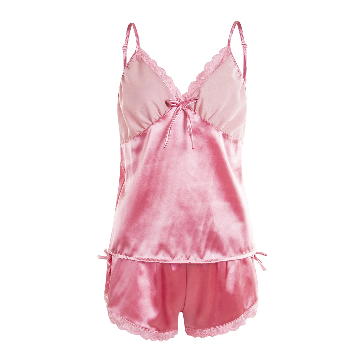 Розовый Женская сексуальная пижама атласная шелковая Babydoll кружевное нижнее белье спагетти Пижама на лямках комплект Женская одежда Прямая поставка - Цвет: Розовый