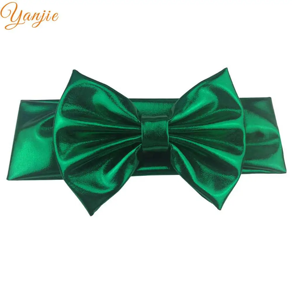 " большой блеск металлический грязный лук оголовье hair bows девочек и малышей блестки лук ободки для девочки diy аксессуары для волос резинки для волос повязка на голову резинка провод повязки для девочек - Цвет: green