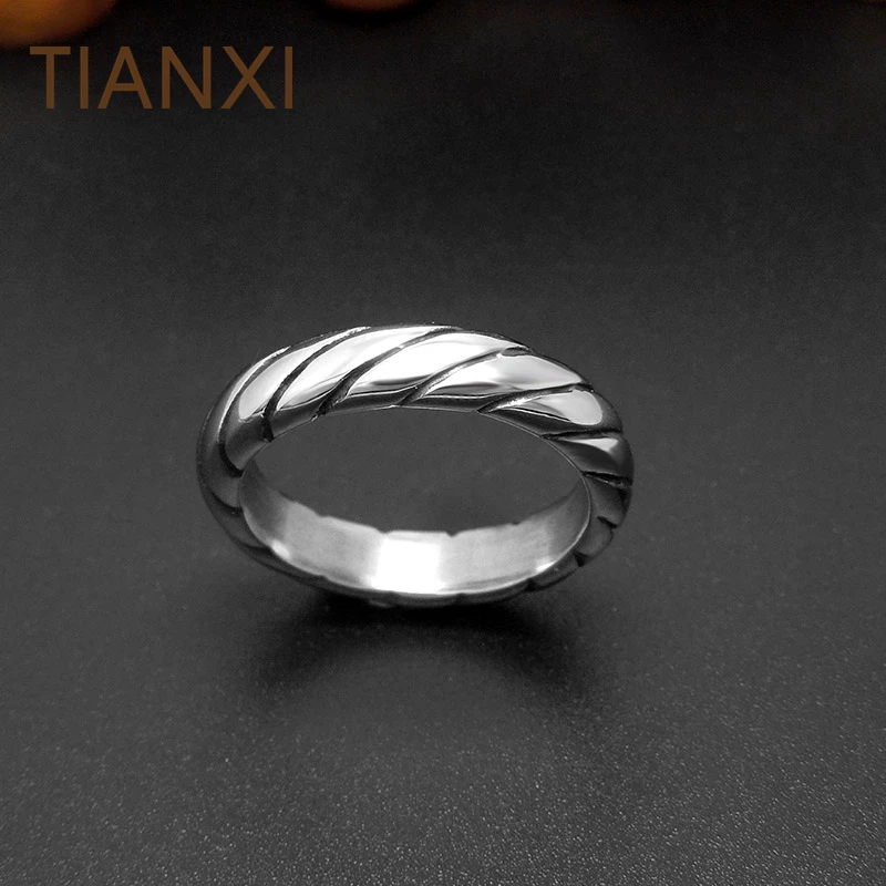 TIANXI Classic Simple Cross Grain Silver Color Rings Men Wedding Lovers Ring titanium Stainless Steel Jewelry | Украшения и