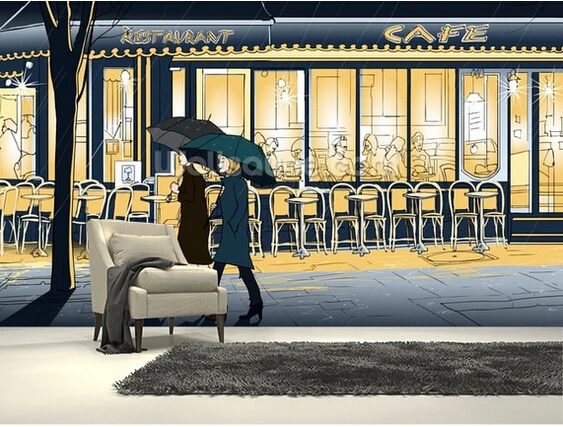 

Custom art wallpaper,Strolling in the Rain,3D retro cartoon murals for living room bedroom kitchen restaurant wall wallpaper
