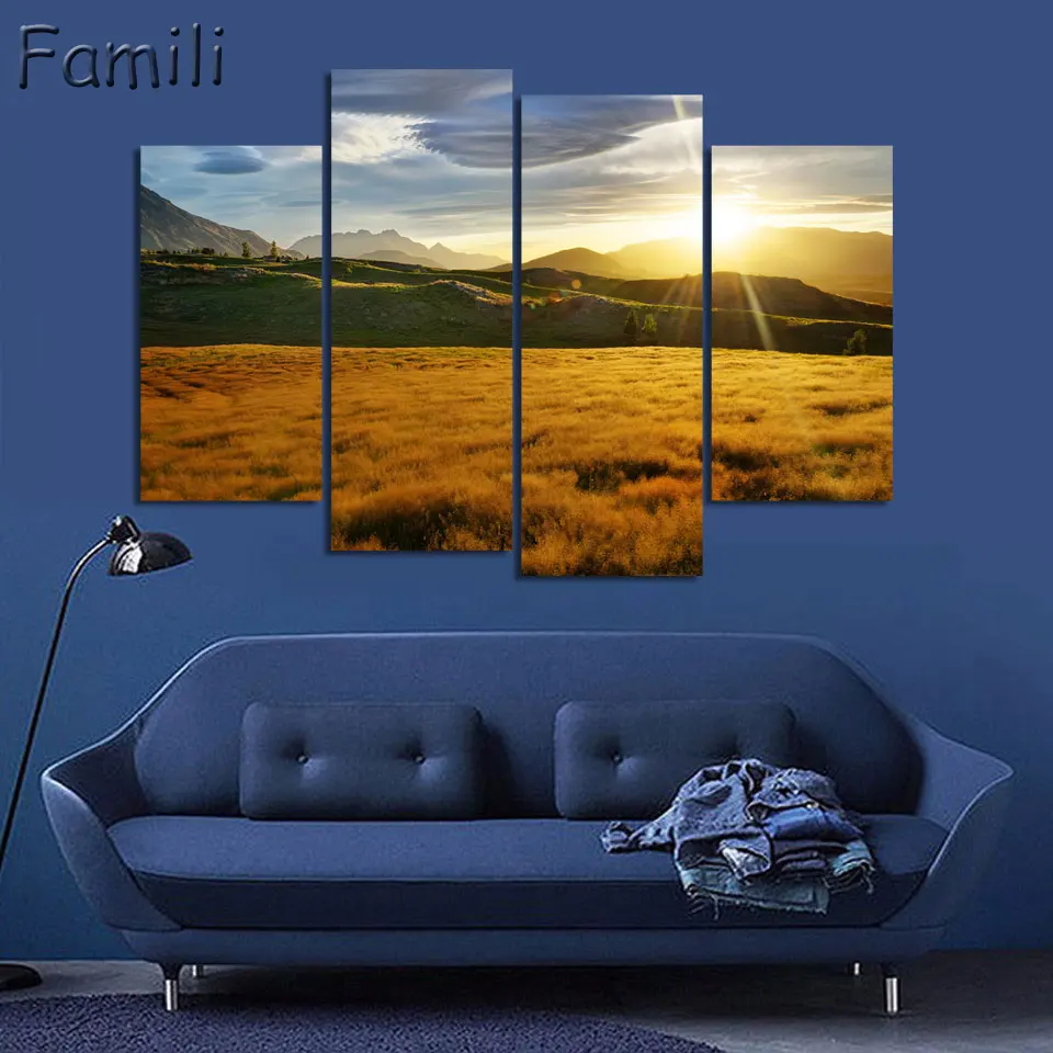 4 шт./компл. настенная живопись Новая Зеландия голубое водное озеро горные