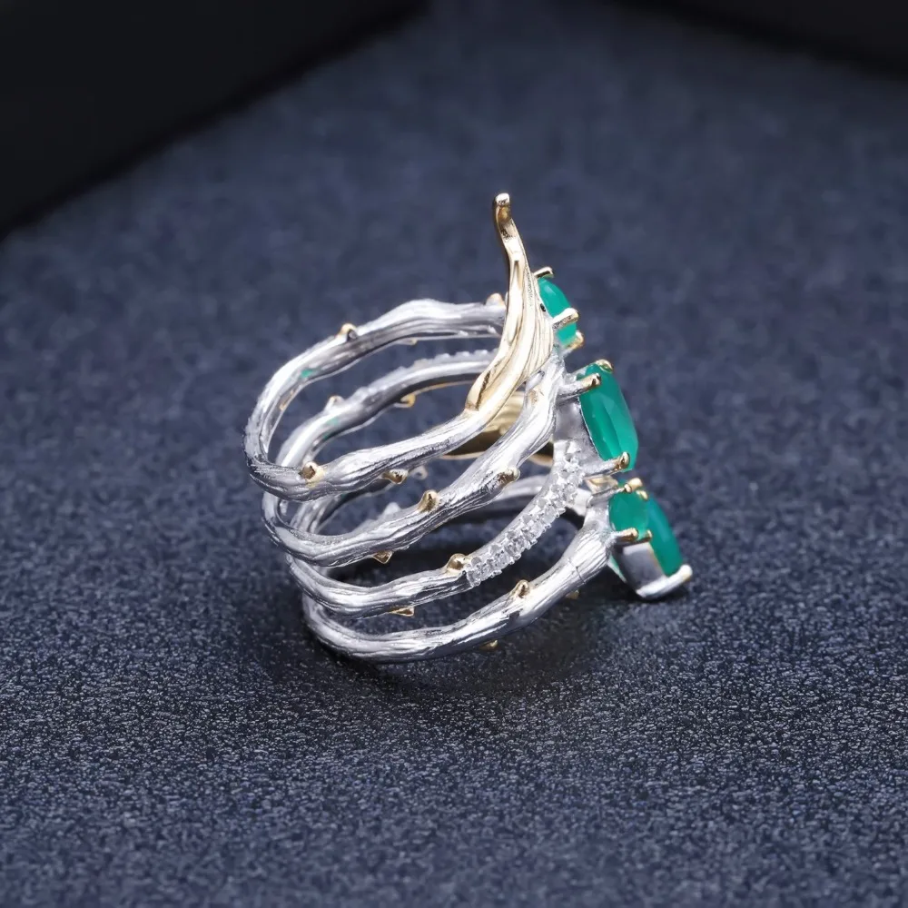 GEM'S BALLET 2.26Ct натуральный зеленый агат, натуральный камень, кольца на палец, 925 пробы, Серебряное модное кольцо для женщин, подарок, хорошее ювелирное изделие