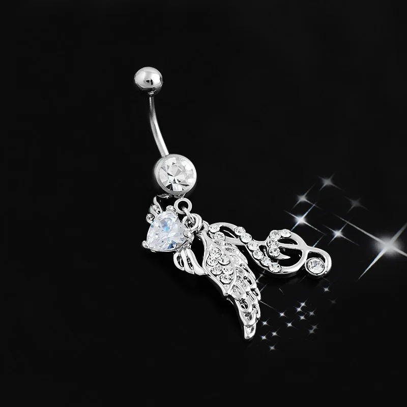 Кольцо для пирсинга пупка с белым цирконом 14 г | Украшения и аксессуары