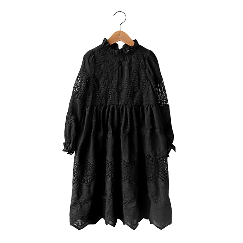 Autumn Spring Girl Cotton Black Dress Cute Fashion Princess Party Elegant For 6 7 8 9 10 11 12 13 14 Years Children Clothe | Детская