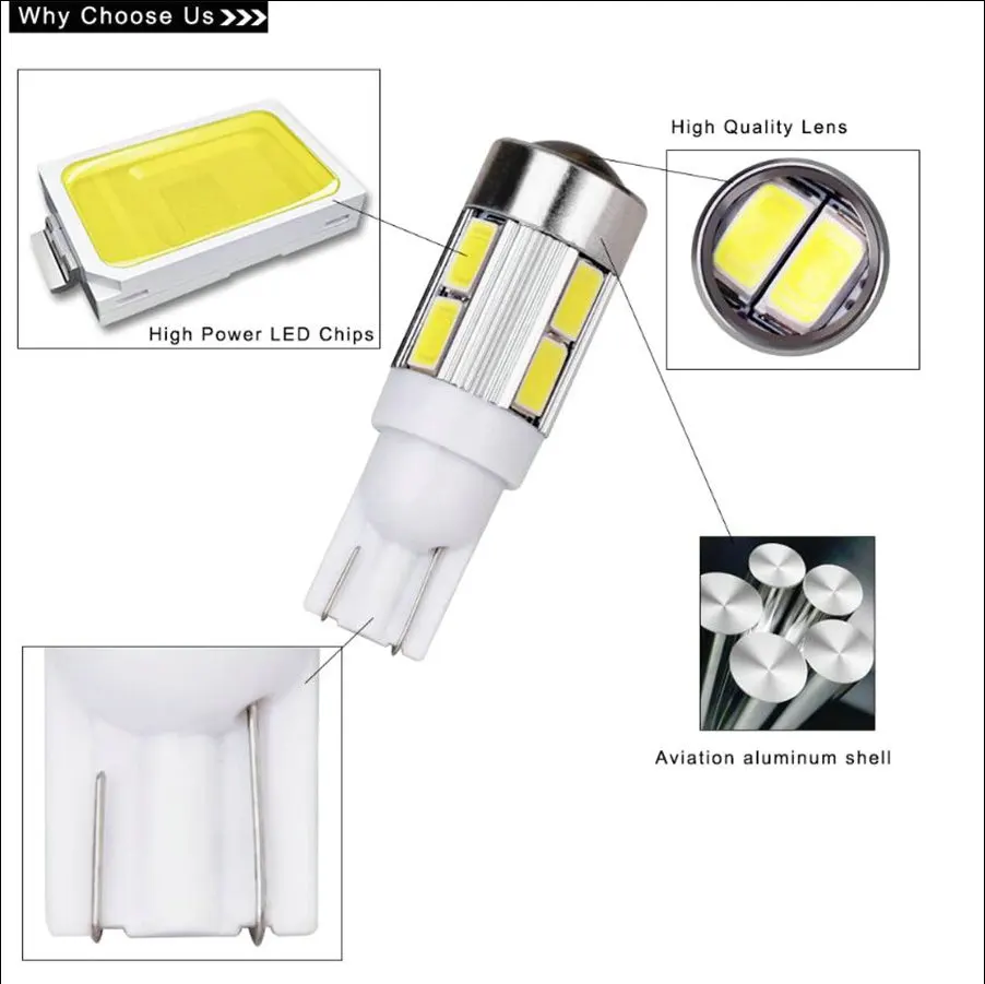 1x T10 194 192 921 супер яркий 10 SMD 5630 5730 СВЕТОДИОДНЫЙ Автомобильный парковочный