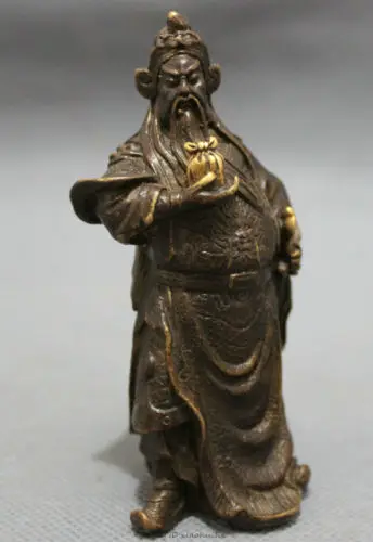 Китайская статуя пары Воинов с мечом и головой дракона из бронзы ГуанГунг ГуанЮ, держащих печать бога - оптовая продажа 2 шт. украшения из меди настоящей латуни.