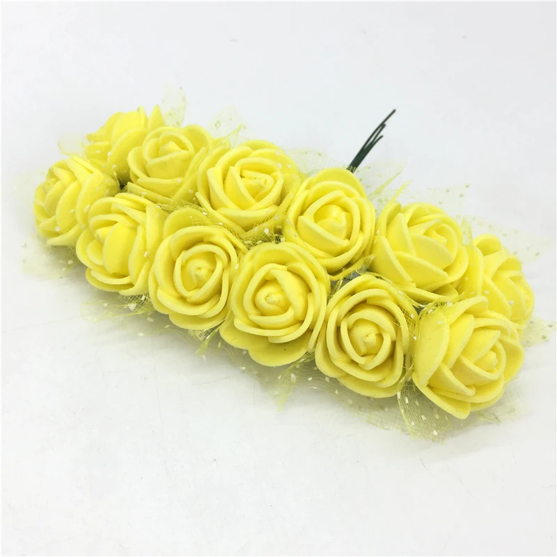 Yellow Две пряди цветов, все 24 шт., искусственные цветы из пенопласта для свадьбы, украшения дома, скрапбукинг, искусственный цветок Роза - Цвет: Yellow