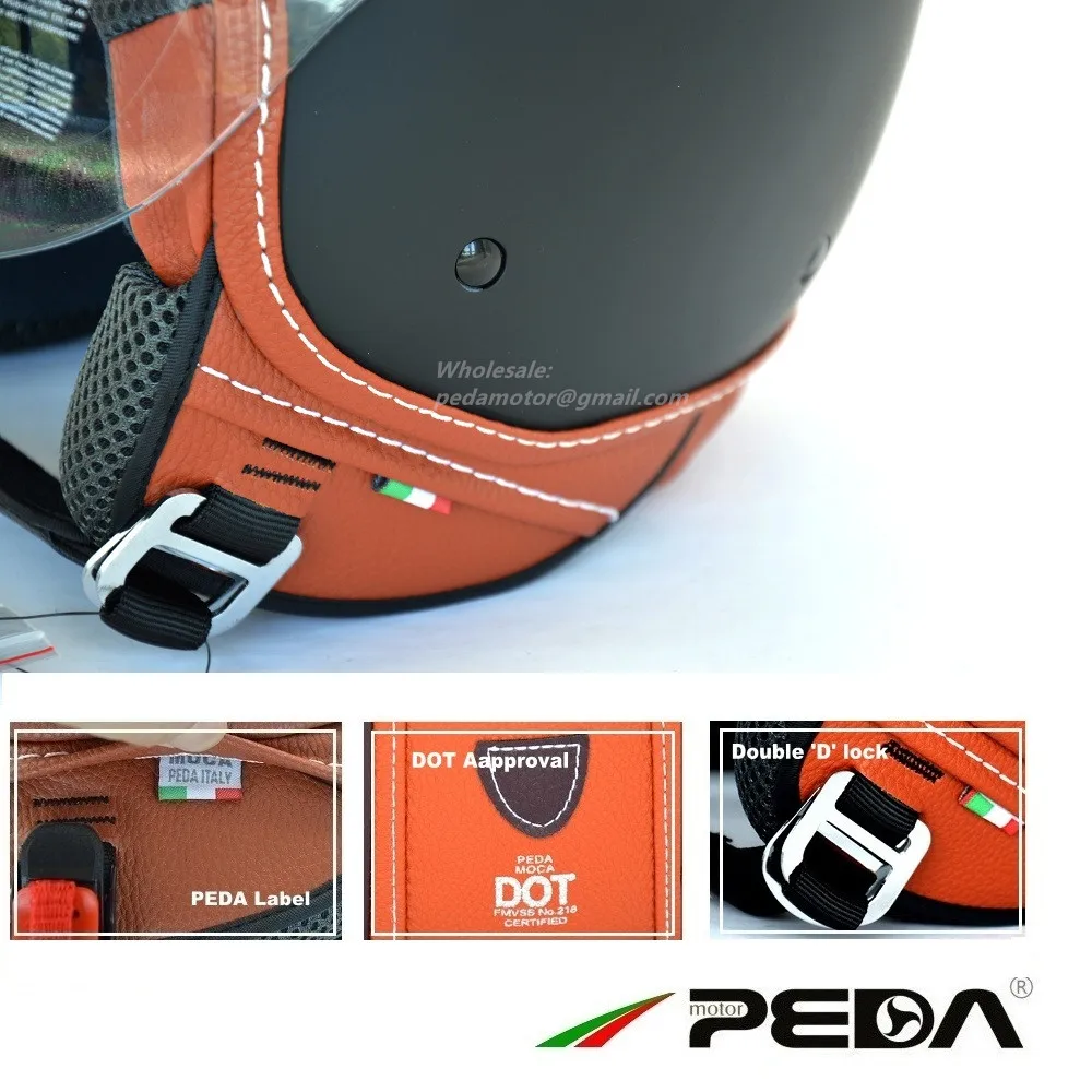 PEDA итальянский ECE DOT мотоциклетный шлем Винтажный Унисекс с открытым лицом 3/4 Cascos Jet helm кожаный электрический скутер cascque ретро