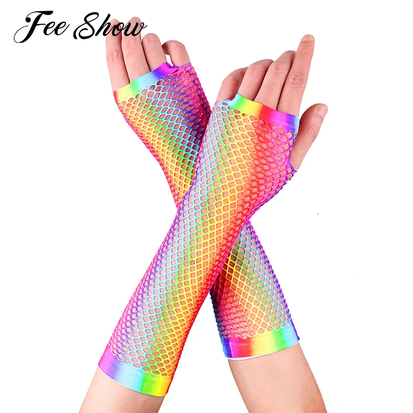 1 пара цветных женских нейлоновых эластичных перчаток в ретро стиле без пальцев