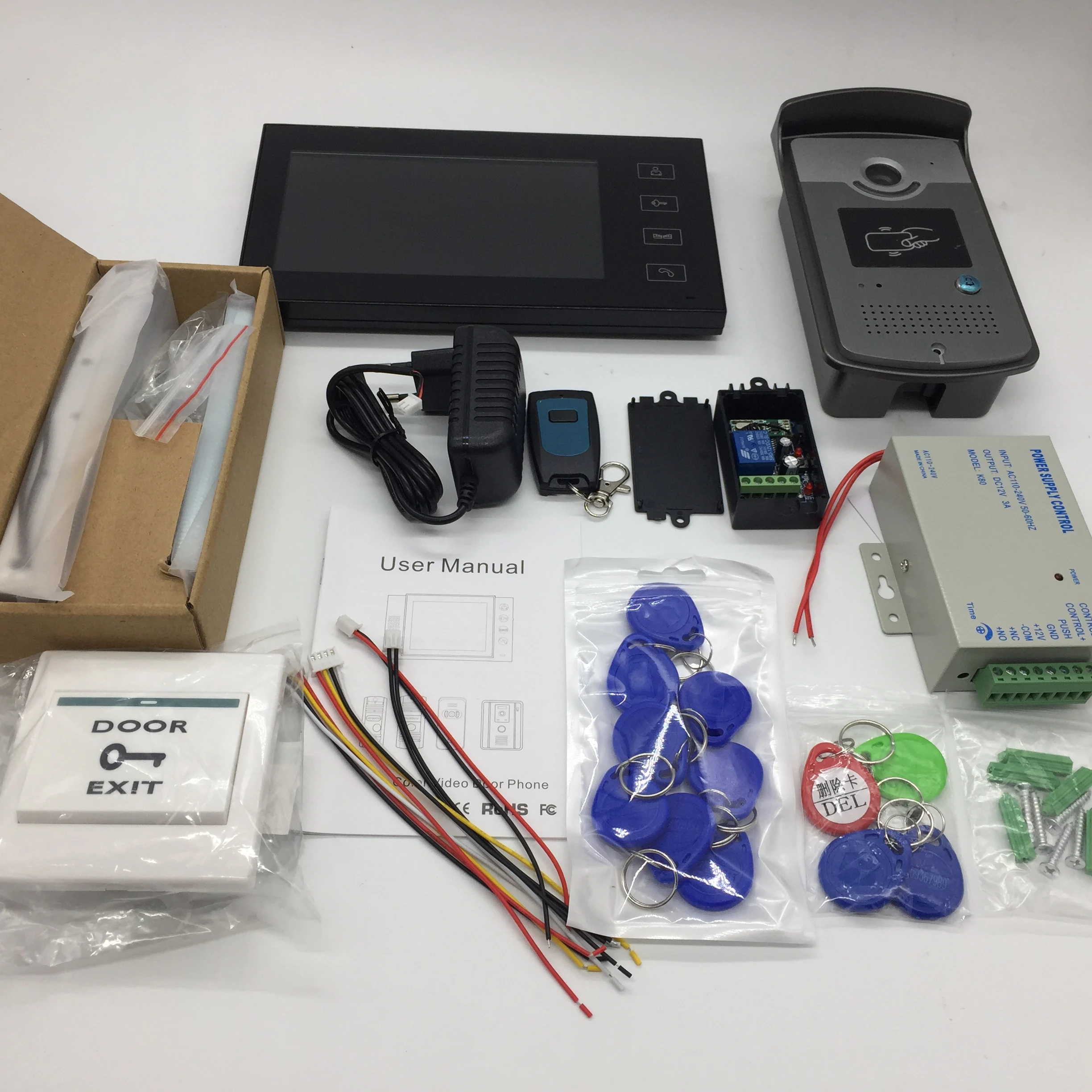 

7 inch Touch Screen LCD Color Video Door Phone Intercom Entry System 1 Monitor+1 RFID Access HD Camera+Electric Magnetic Lock