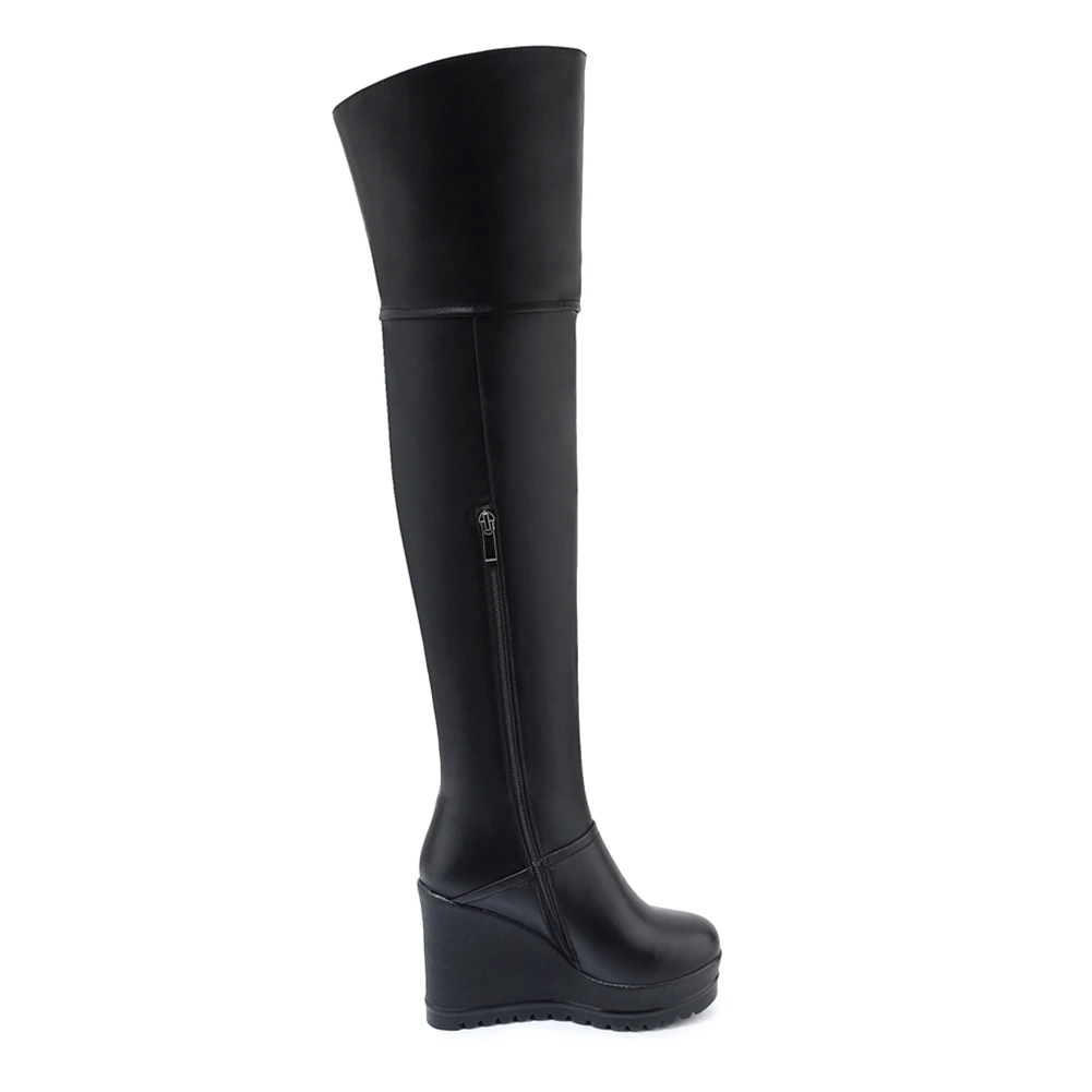 genuine cow leather fashion hot sale wedge high heels over the knee winter boots woman shoes women black shoes woman boots