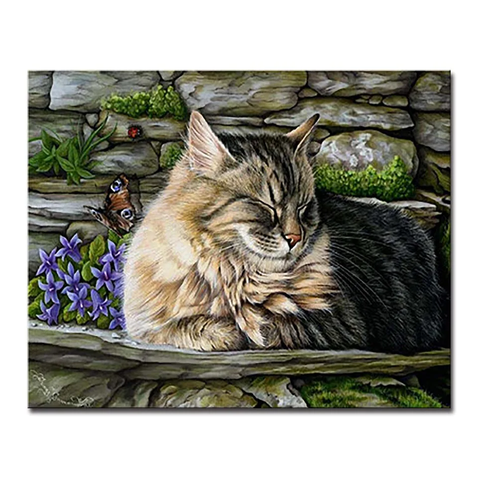 Y5504 Мультфильм животных DIY Цифровая краска ing по номерам окраска синие кошки Масляные картины ручная краска черный котенок на холсте домашний Декор стены - Цвет: Y5504